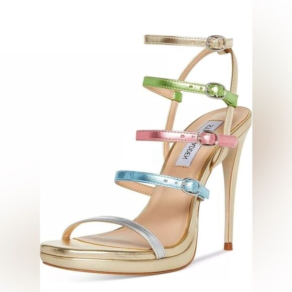 Steve Madden Jubilant Metallic Multi Multi Strap Open Toe Fashion Sandals Size 8 - Picture 1 of 4